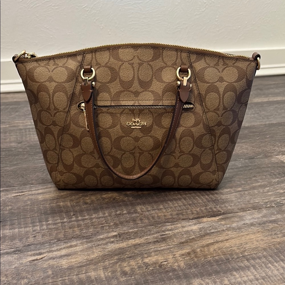 Coach Brown Monogram Tote with Leather Trim